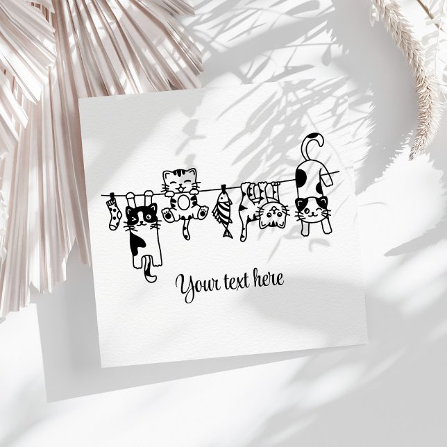 Cute Hanging Kittens Custom Text/Name Napkins (Cute Hanging Kittens Custom Text/Name Napkins on a sunny white table with neutral dry botanicals)
