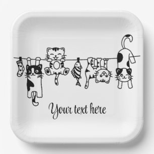 Cute Hanging Kittens Custom Text/Name Paper Plates