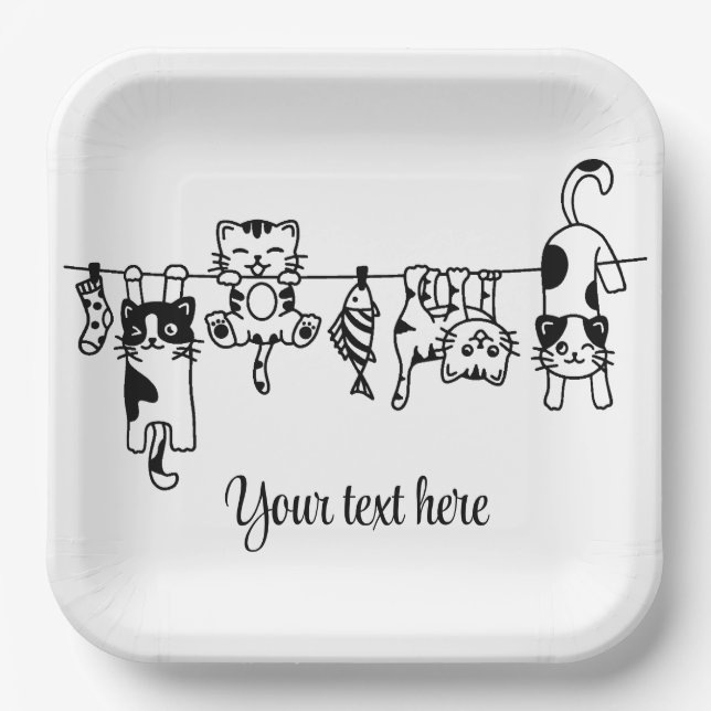 Cute Hanging Kittens Custom Text/Name Paper Plates (Front)