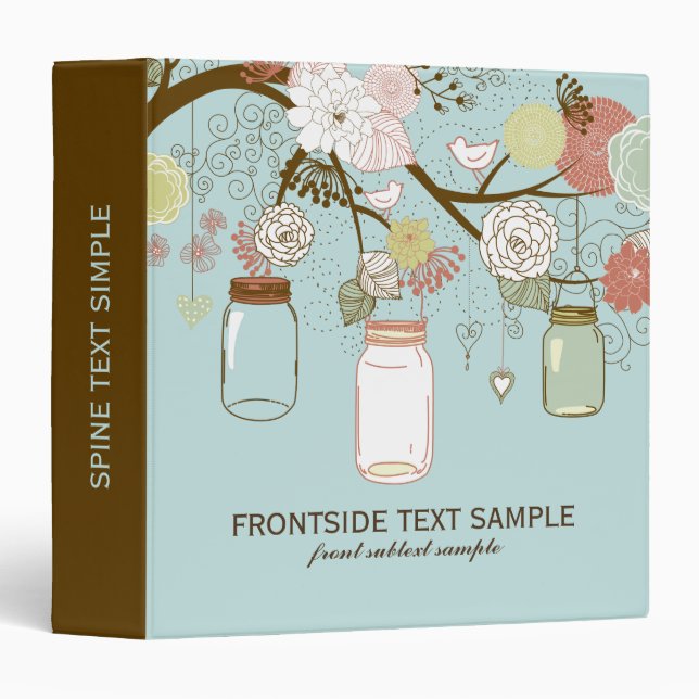 Cute Hanging Mason Jar & Retro Flowers 3 Ring Binder (Front/Spine)