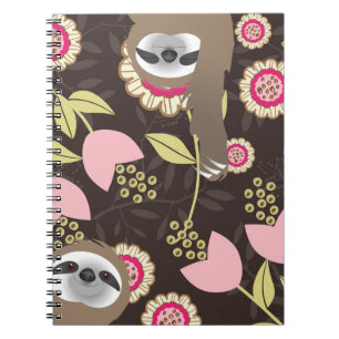 Cute hanging out sloths brown and pink jungle notebook