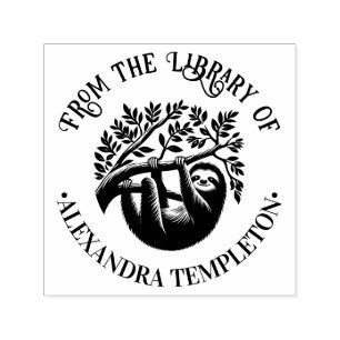 Cute Hanging Sloth #3 Library Book Name Self-inking Stamp
