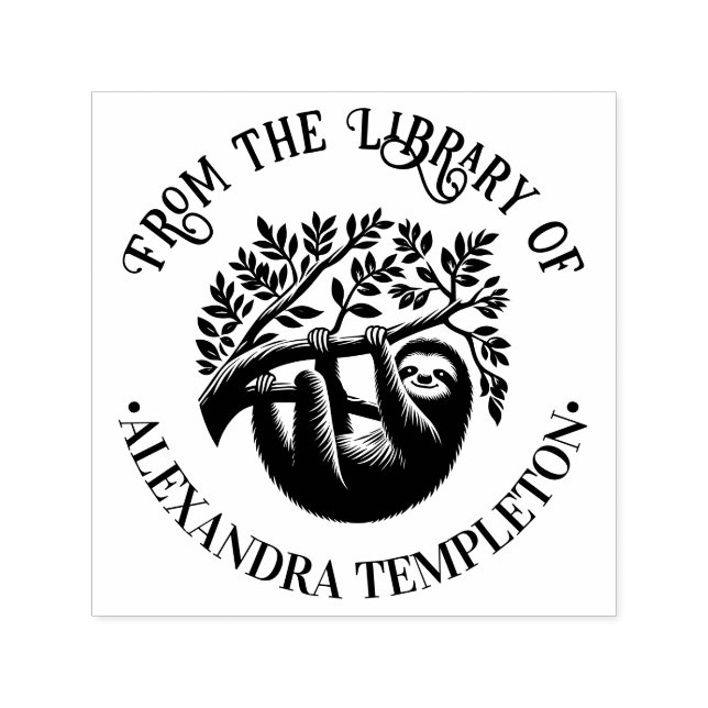 Cute Hanging Sloth #3 Library Book Name Self-inking Stamp (Design)