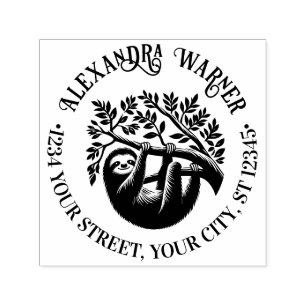 Cute Hanging Sloth #3 Name Return Address Self-inking Stamp