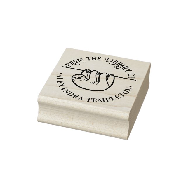 Cute Hanging Sloth “From the Library of” Book Name Rubber Stamp (Stamp)