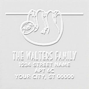 Cute Hanging Sloth Name Return Address Embosser