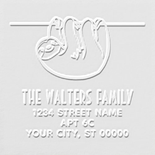 Cute Hanging Sloth Name Return Address Embosser