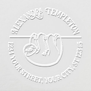 Cute Hanging Sloth Name Return Address Embosser