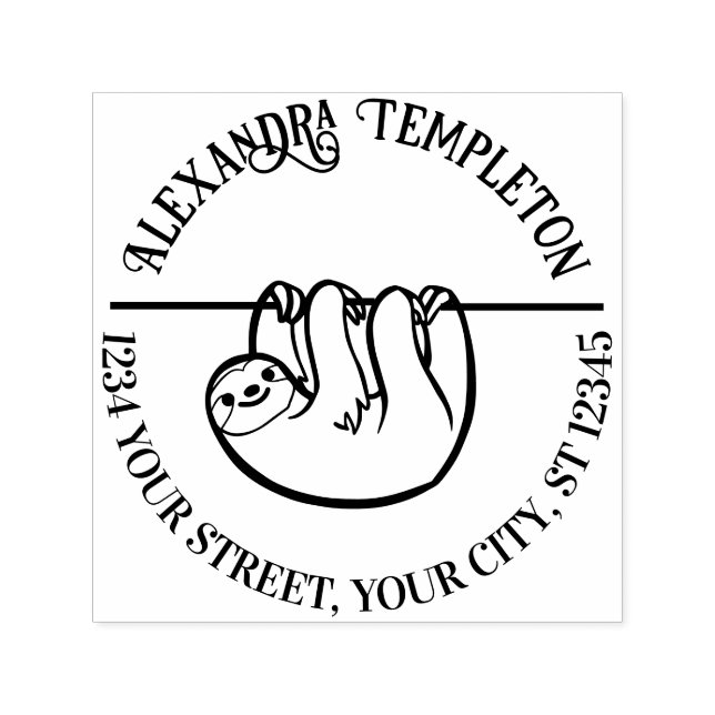 Cute Hanging Sloth Name Return Address Self-inking Stamp (Design)