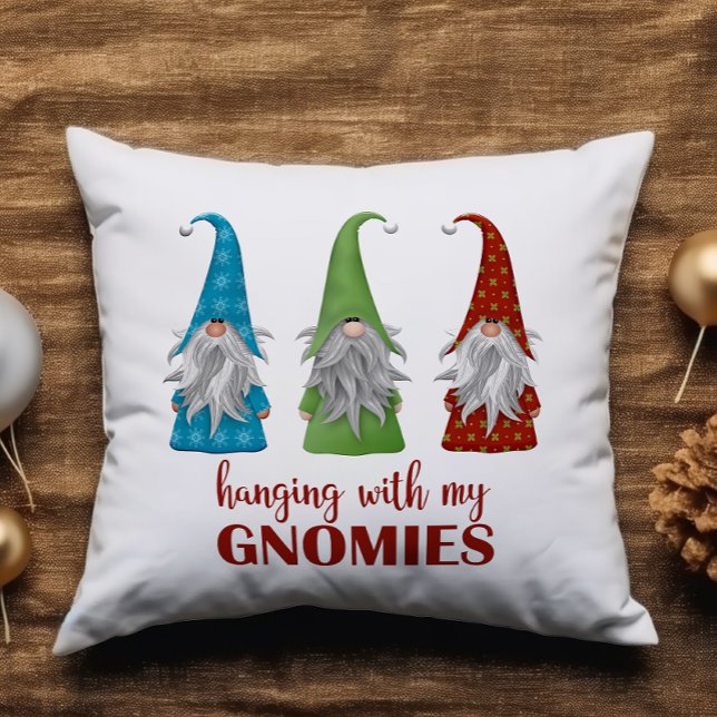 Cute Hanging with my Gnomies Gnome Christmas Throw Pillow (Creator Uploaded)