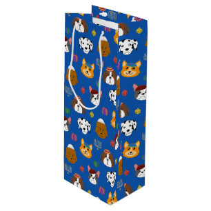 Cute Hannukah Dog Patterned Wine Gift Bag