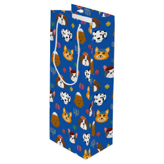 Cute Hannukah Dog Patterned Wine Gift Bag
