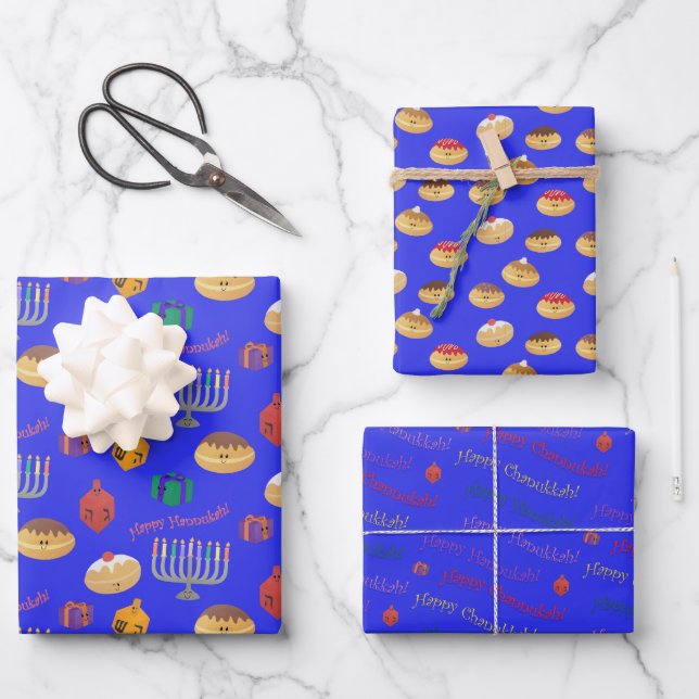 Cute Hannukah patterned Wrapping Paper Sheets (Front)