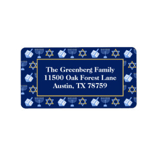 Cute Hanukkah Blue Menorah Dreidel Return Address Label