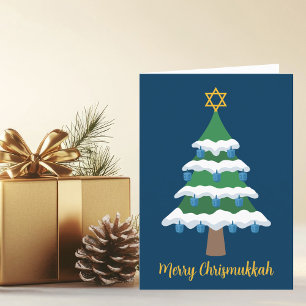 Cute Hanukkah Christmas Tree Merry Chrismukkah Holiday Card