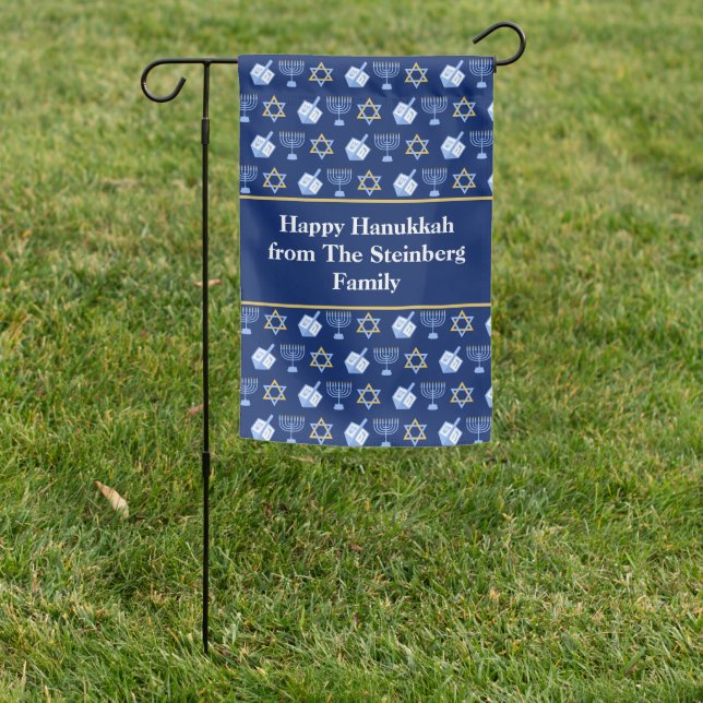 Cute Hanukkah Custom Blue Jewish Family Garden Flag (In SItu)