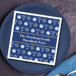 Cute Hanukkah Dreidel Menorah Pattern Custom Party Napkins<br><div class="desc">Beautiful Hanukkah party napkins in pretty blue with a cool pattern of Judaism star,  dreidel for fun Chanukah games,  and the Jewish menorah for a holiday dinner or gathering with your synagogue.</div>