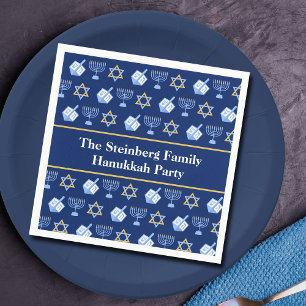 Cute Hanukkah Dreidel Menorah Pattern Custom Party Napkins