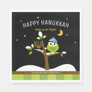 Cute Hanukkah Light up the Night Owl & Menorah Napkins