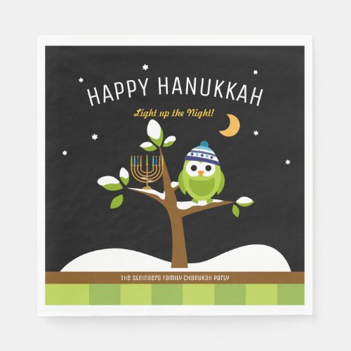 Cute Hanukkah Light up the Night Owl  Menorah Napkins