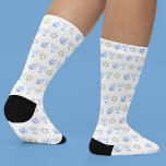 Cute Hanukkah Menorah Dreidel Pattern Jewish Socks<br><div class="desc">Beautiful Hanukkah socks in pretty blue with a cool pattern of Judaism star,  dreidel for fun Chanukah games,  and the Jewish menorah for the holiday.</div>