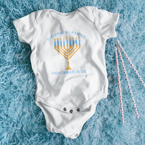 Cute Hanukkah Menorah Family Reunion Personalized Baby Bodysuit