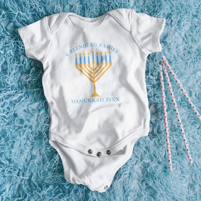 Cute Hanukkah Menorah Family Reunion Personalized Baby Bodysuit (Creator Uploaded)