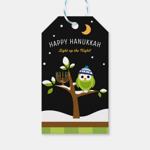 Cute Hanukkah Owl  Menorah Light up the Night Gift Tags