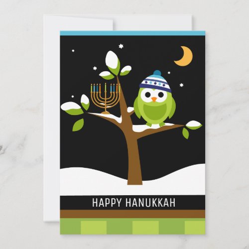 Cute Hanukkah Owl  Menorah Snowy Tree Holiday Card