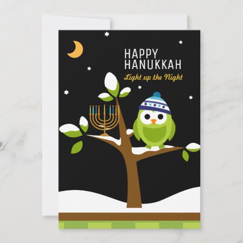 Cute Hanukkah Owl  Menorah Snowy Tree Holiday Card