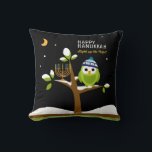 Cute Hanukkah Owl & Menorah Snowy Tree Night Throw Pillow<br><div class="desc">Cute Hanukkah Owl & Menorah in a Snowy Tree. Light up the Nights. This Cute, Colorful Hanukkah Owl & Menorah in a Snowy Tree is totally fun! The Colorful Cartoon style will delight friends and family of all ages. It is designed to make everyone smile this holiday season. All text...</div>