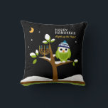 Cute Hanukkah Owl & Menorah Snowy Tree Night Throw Pillow<br><div class="desc">Cute Hanukkah Owl & Menorah in a Snowy Tree. Light up the Nights. This Cute, Colorful Hanukkah Owl & Menorah in a Snowy Tree is totally fun! The Colorful Cartoon style will delight friends and family of all ages. It is designed to make everyone smile this holiday season. All text...</div>