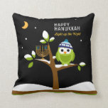 Cute Hanukkah Owl & Menorah Snowy Tree Night Throw Pillow<br><div class="desc">Cute Hanukkah Owl & Menorah in a Snowy Tree. Light up the Nights. This Cute, Colorful Hanukkah Owl & Menorah in a Snowy Tree is totally fun! The Colorful Cartoon style will delight friends and family of all ages. It is designed to make everyone smile this holiday season. All text...</div>