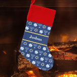 Cute Hanukkah Pattern Kids Personalized Christmas Stocking<br><div class="desc">Beautiful Hanukkah stocking in pretty blue with a cool pattern of Judaism star,  dreidel for fun Chanukah games,  and the Jewish menorah for the holiday.</div>