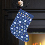 Cute Hanukkah Pattern Small Christmas Stocking<br><div class="desc">Beautiful Hanukkah stocking in pretty blue with a cool pattern of Judaism star,  dreidel for fun Chanukah games,  and the Jewish menorah for the holiday.</div>