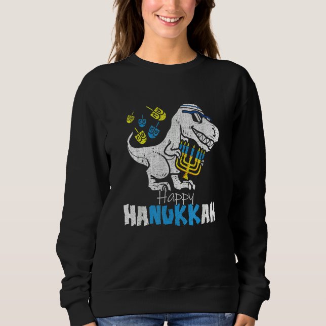 Cute Hanukkah Rex Dinosaur Menorasaurus Chanukah B Sweatshirt (Front)