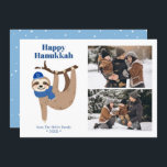 Cute Hanukkah Sloth 2 Photo Collage Holiday Card<br><div class="desc">Cute Hanukkah sloth personalized photo cards.</div>
