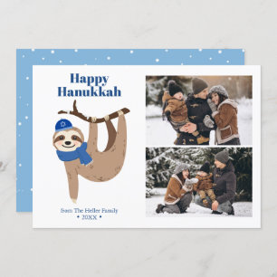 Cute Hanukkah Sloth 2 Photo Collage Holiday Card