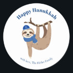 Cute Hanukkah Sloth Classic Round Sticker<br><div class="desc">Cute Hanukkah sloth personalized design.</div>