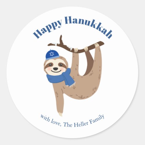 Cute Hanukkah Sloth Classic Round Sticker