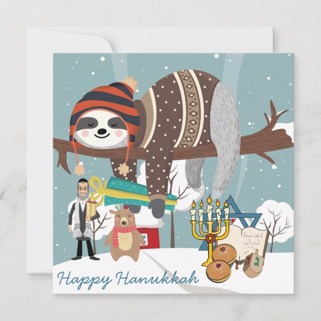 Cute Hanukkah Sloth Holiday Card (Front)