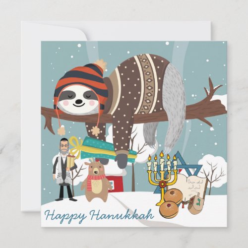 Cute Hanukkah Sloth Holiday Card