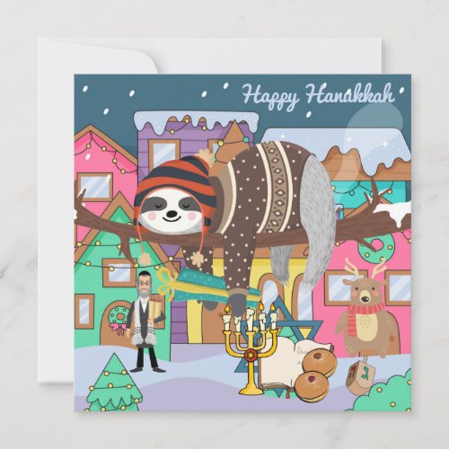 Cute Hanukkah Sloth Note Card