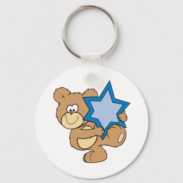 cute hanukkah teddy bear holding star of david keychain (Front)