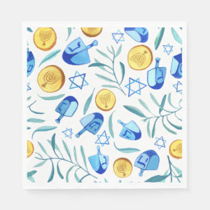 Cute Hanukkah Watercolor Bar Bat Mitzvah Jewish Napkins