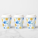Cute Hanukkah Watercolor Bar Bat Mitzvah Jewish Paper Cups<br><div class="desc">Perfect paper cups for a hanukkah party, bat mitzvah, bar mitzvah, jewish wedding, jewish holidays or other Jewish celebration! Hand made watercolor art for you! FULLY CUSTOMIZABLE! Click "edit using design tool" to add text, adjust colors and placements (or check my shop for designs with editable text). THANK YOU FOR...</div>