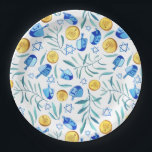 Cute Hanukkah Watercolor Bar Bat Mitzvah Jewish Paper Plates<br><div class="desc">Perfect plates for a hanukkah party, bat mitzvah, bar mitzvah, jewish wedding, jewish holidays or other Jewish celebration! Hand made watercolor art for you! FULLY CUSTOMIZABLE! Click "edit using design tool" to add text, adjust colors and placements (or check my shop for designs with editable text). THANK YOU FOR SUPPORTING...</div>