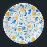 Cute Hanukkah Watercolor Bar Bat Mitzvah Jewish Paper Plates<br><div class="desc">Perfect plates for a hanukkah party, bat mitzvah, bar mitzvah, jewish wedding, jewish holidays or other Jewish celebration! Hand made watercolor art for you! FULLY CUSTOMIZABLE! Click "edit using design tool" to add text, adjust colors and placements (or check my shop for designs with editable text). THANK YOU FOR SUPPORTING...</div>