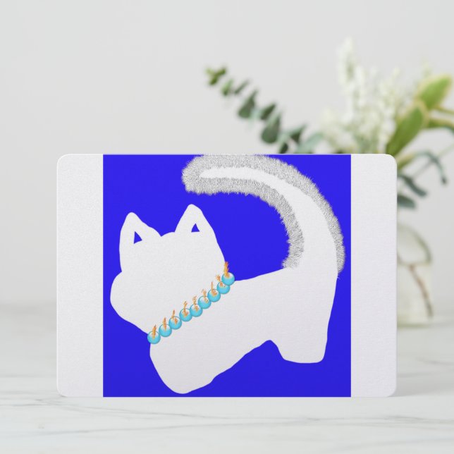 Cute Hanukkah with a white cat and menorah  Holiday Card (Standing Front)
