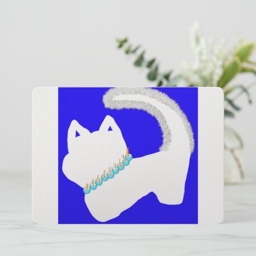 Cute Hanukkah with a white cat and menorah  Holiday Card